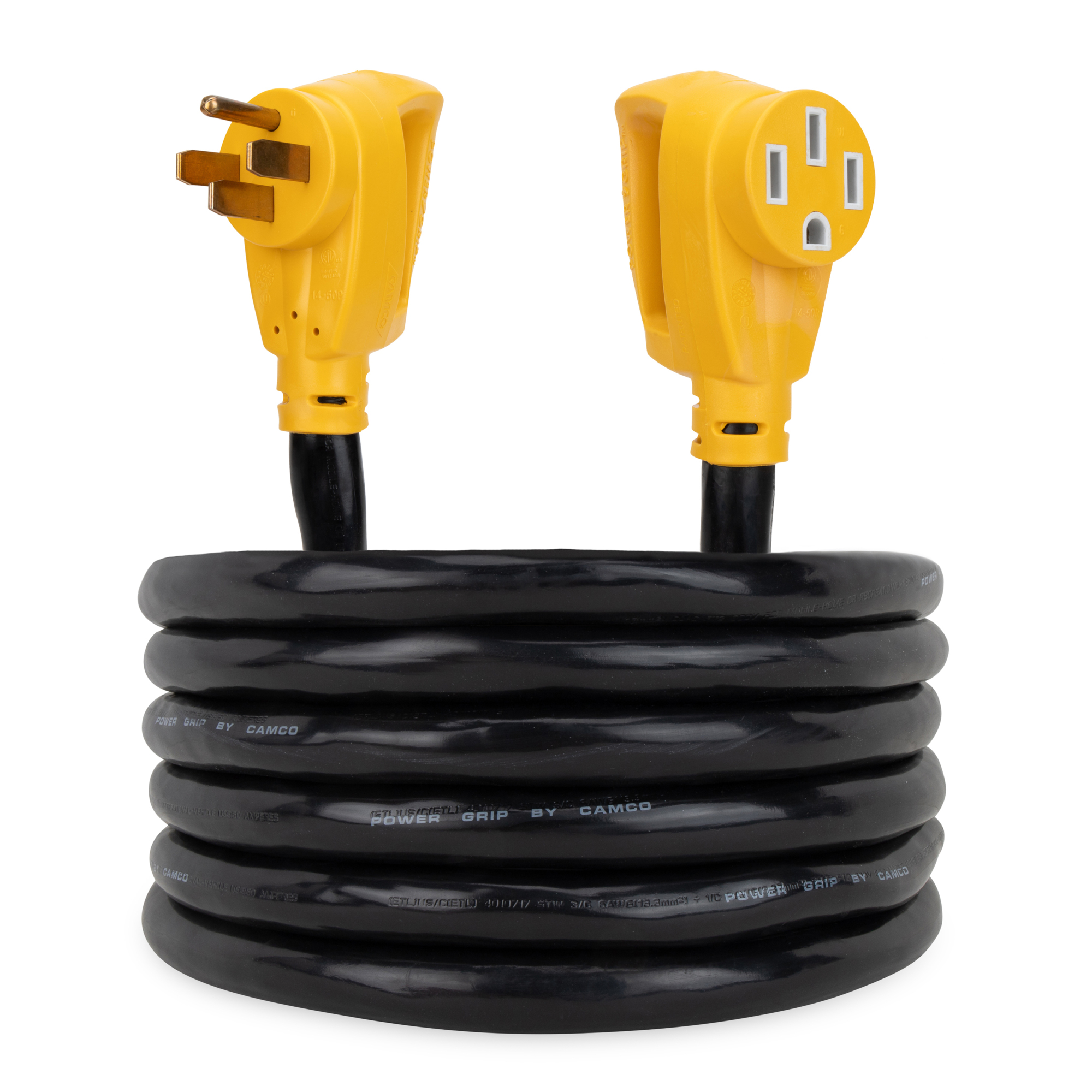 Camco Power Grip 50 Amp RV Extension Cord/Level 2 EV Charger, 15' Length, 125/250 Volts/12500 Watts, 6/3 + 8/1 AWG, NEMA 14-50P Standard x 14-50R Standard, ETL Listed to CSA/UL Standards